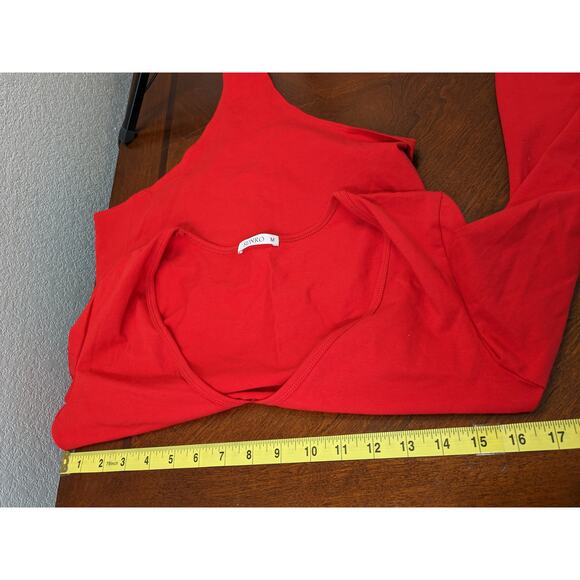Sunro Long Sleeve Bodysuit Medium Red V Neck Layering One Piece Snap Casual Work - Picture 6 of 9
